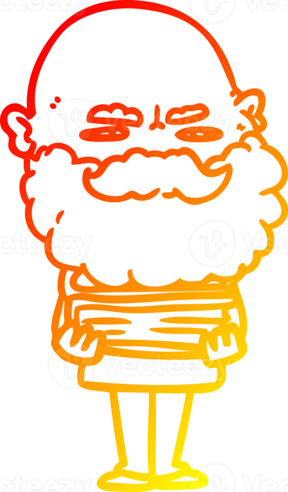 warm gradient line drawing of a cartoon man with beard frowning png