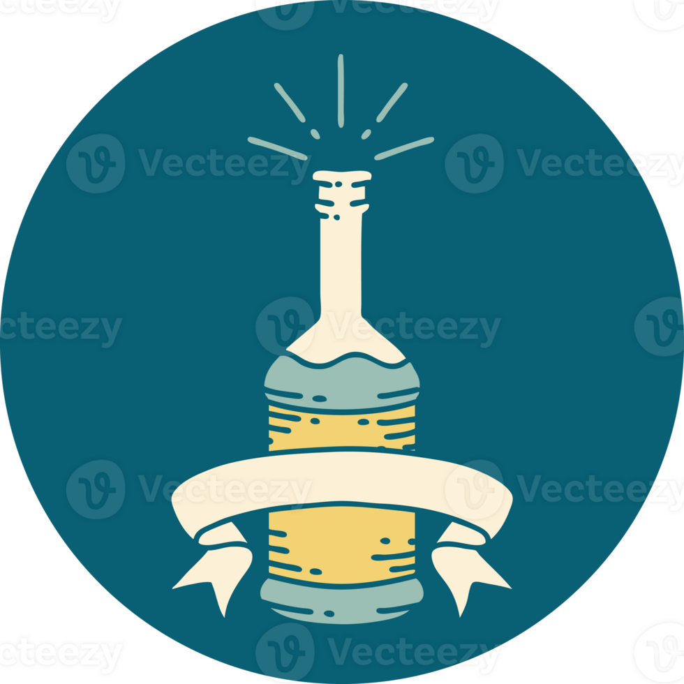 icon of a tattoo style beer bottle png