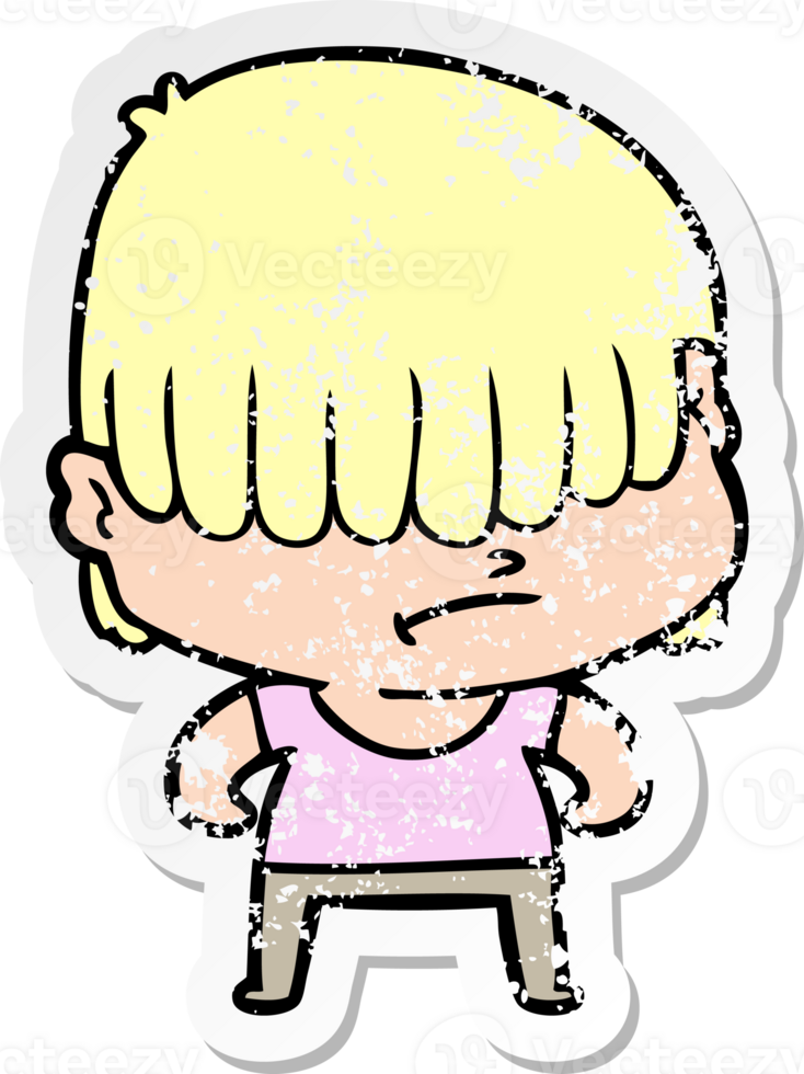 distressed sticker of a cartoon boy with untidy hair png