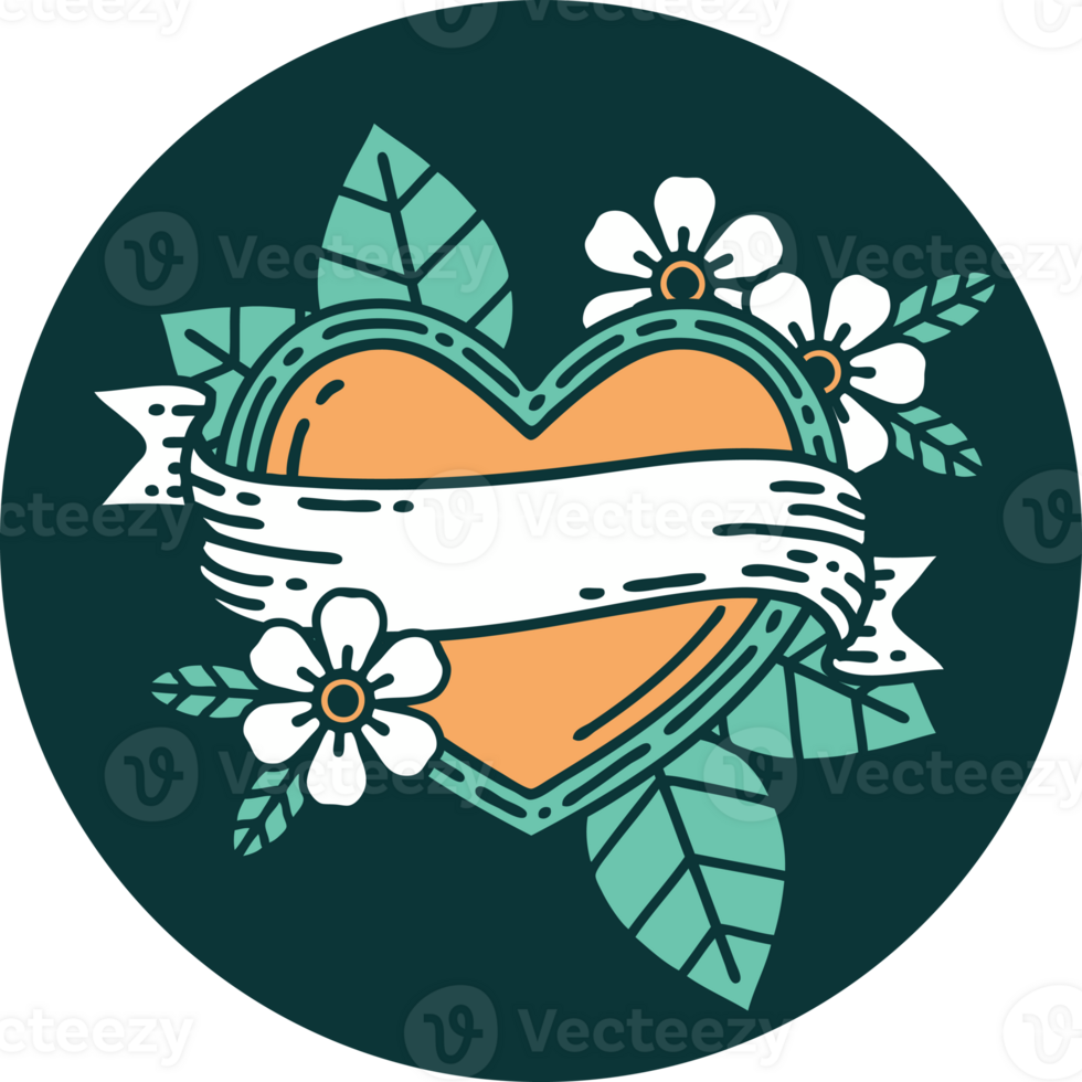 iconic tattoo style image of a heart and banner png