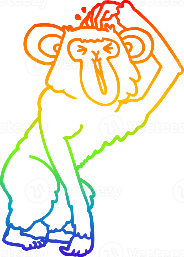 regnbåge lutning linje teckning av en tecknad serie schimpans kliar sig huvud png