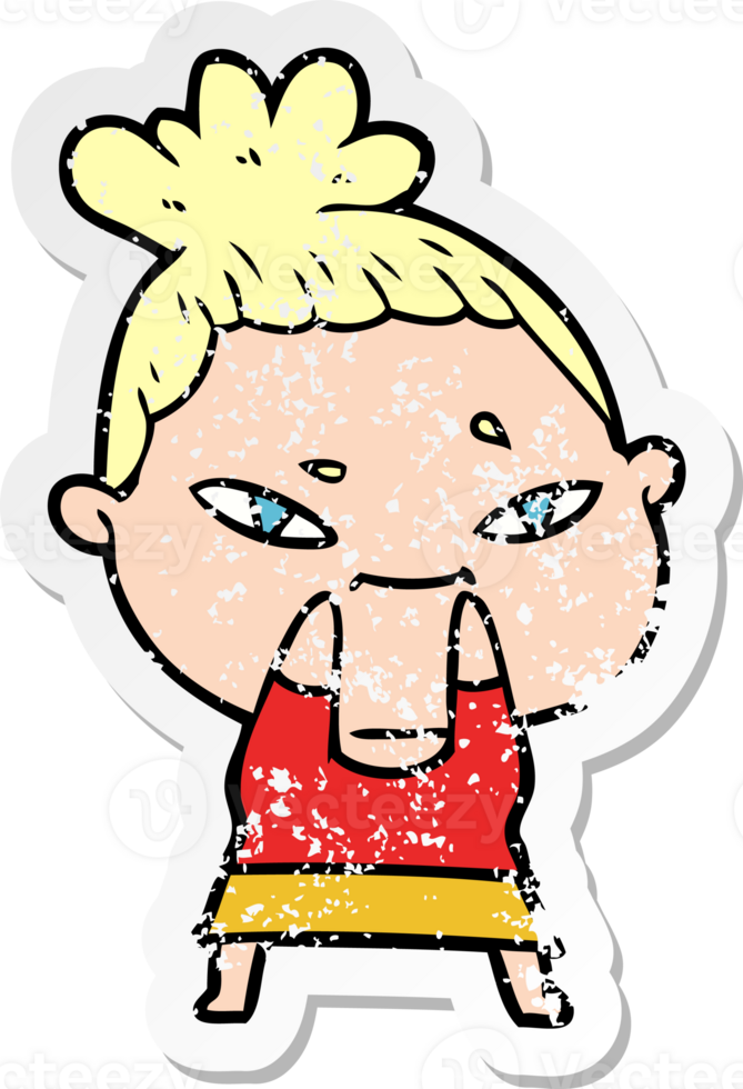 distressed sticker of a cartoon woman png