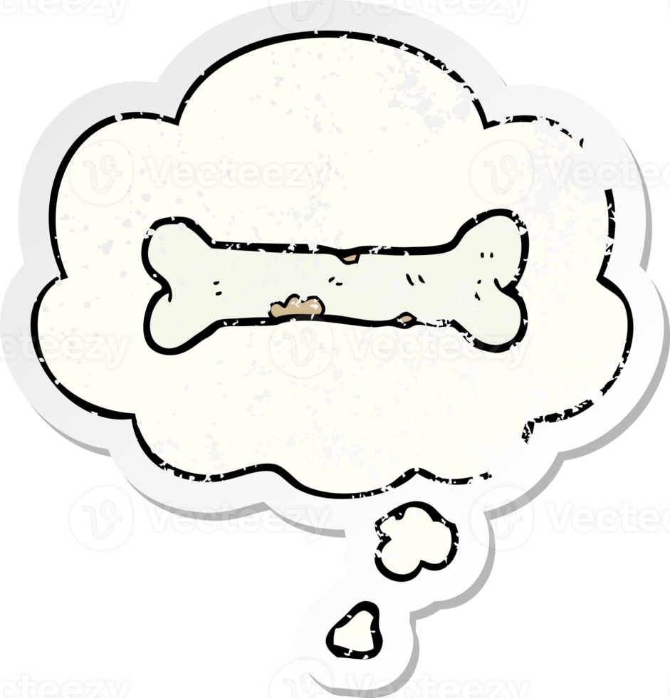 cartoon bone with thought bubble as a distressed worn sticker png
