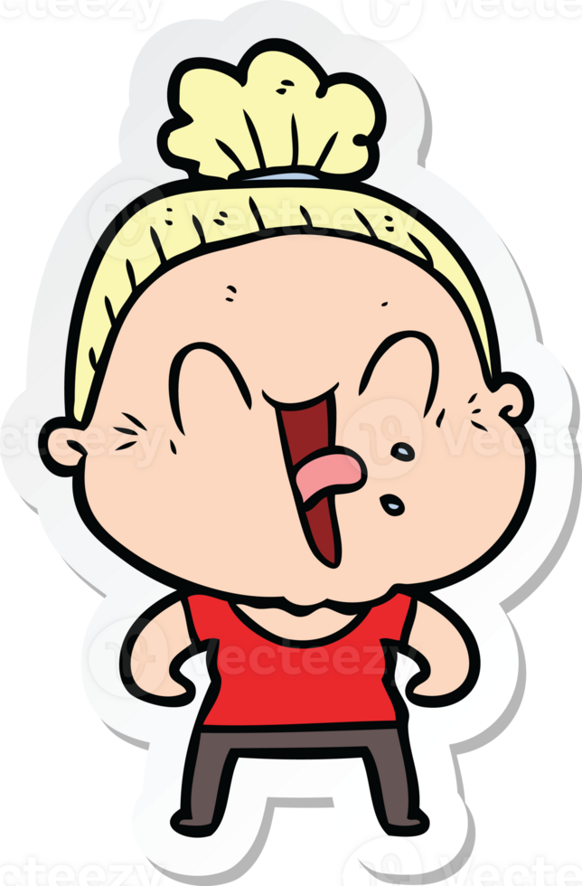 sticker of a cartoon happy old woman png