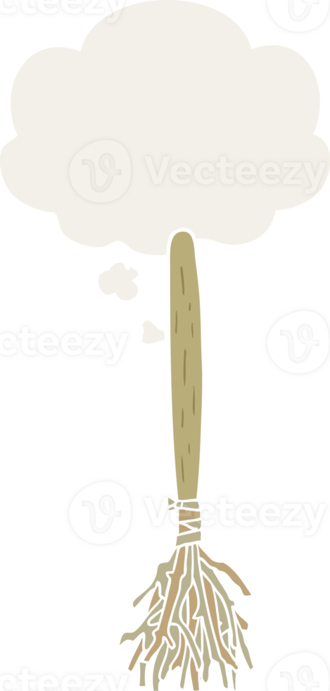 cartoon magic broom with thought bubble in retro style png