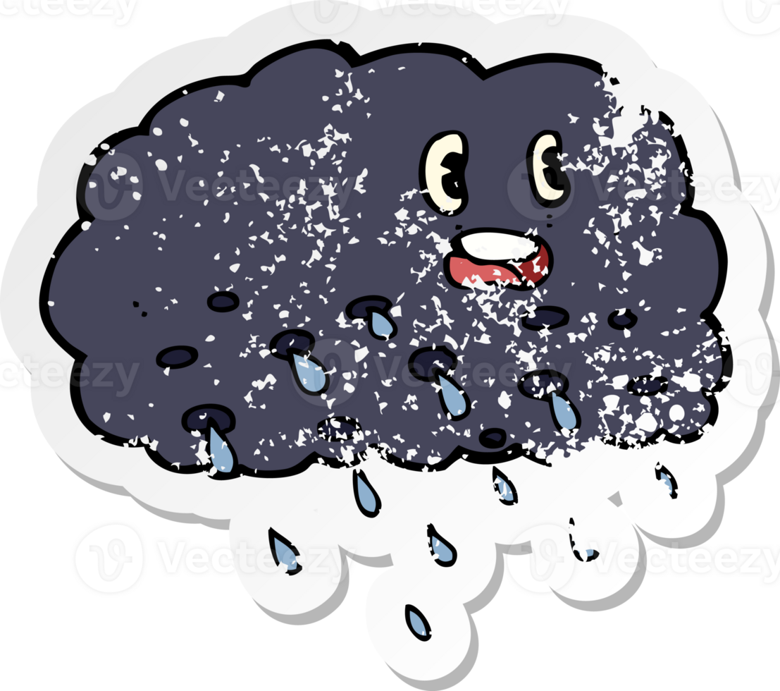 retro distressed sticker of a cartoon rain cloud png