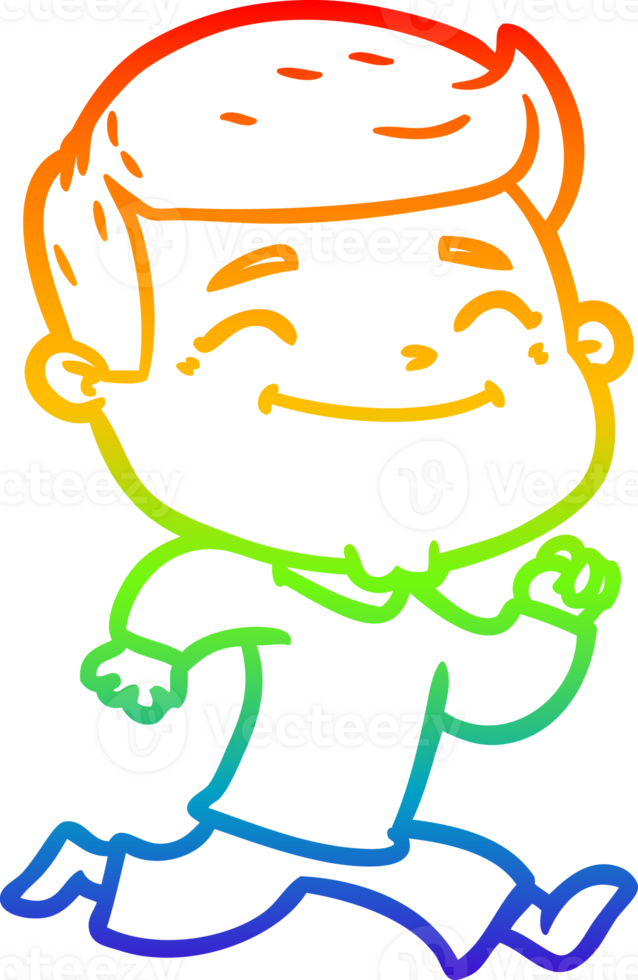 rainbow gradient line drawing of a happy cartoon man running png