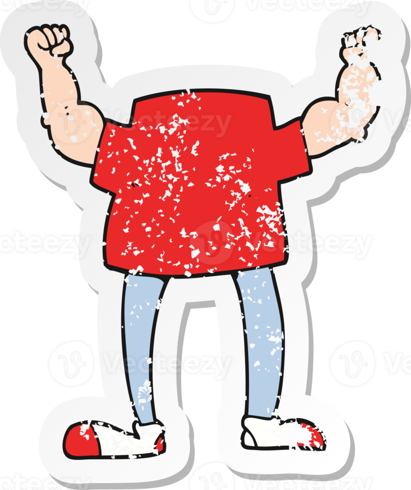 retro distressed sticker of a cartoon headless man png