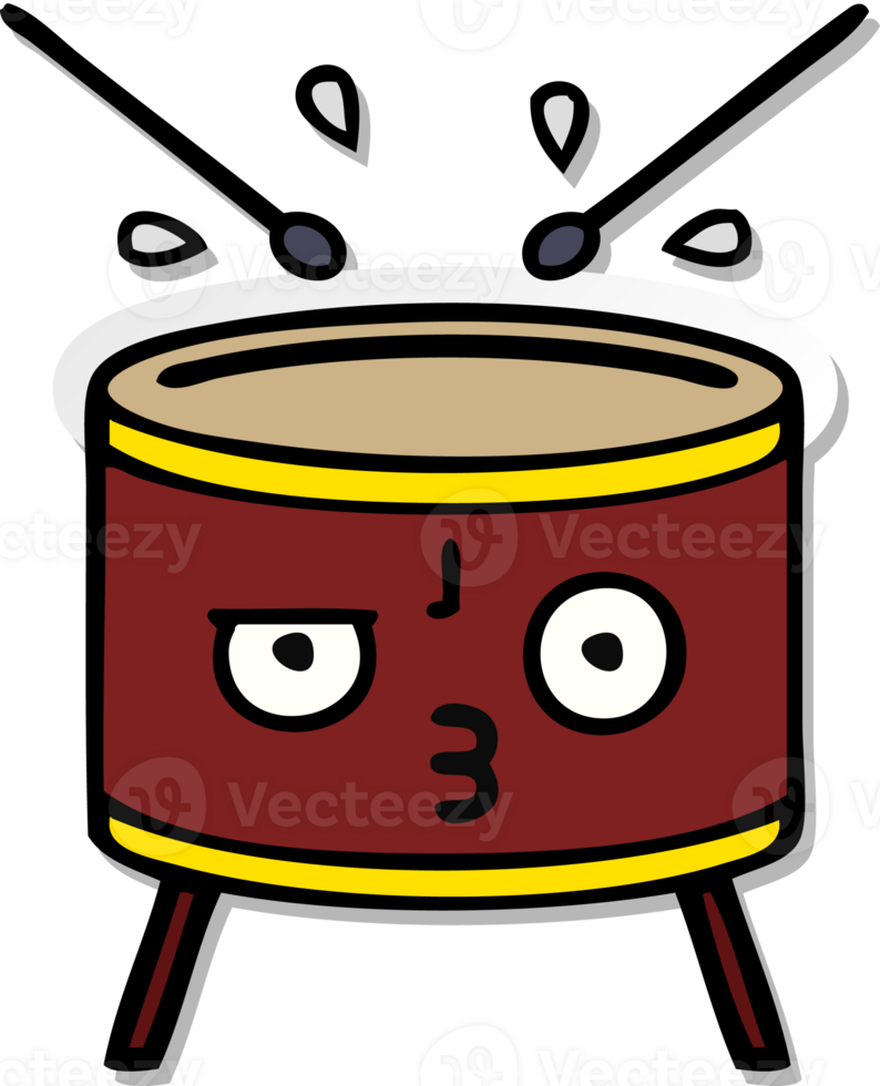 distressed sticker of a cute cartoon drum png