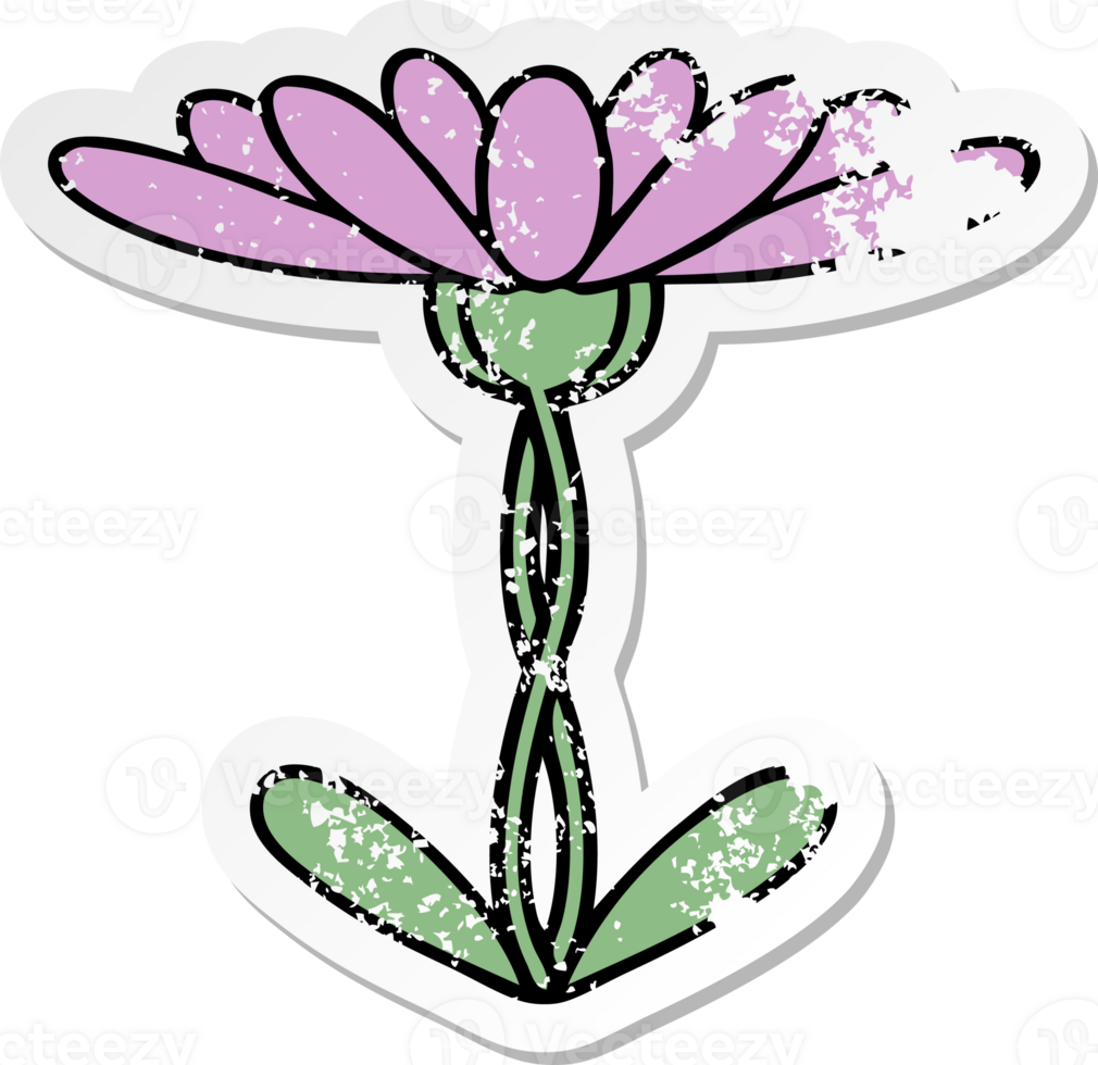distressed sticker of a cute cartoon flower png