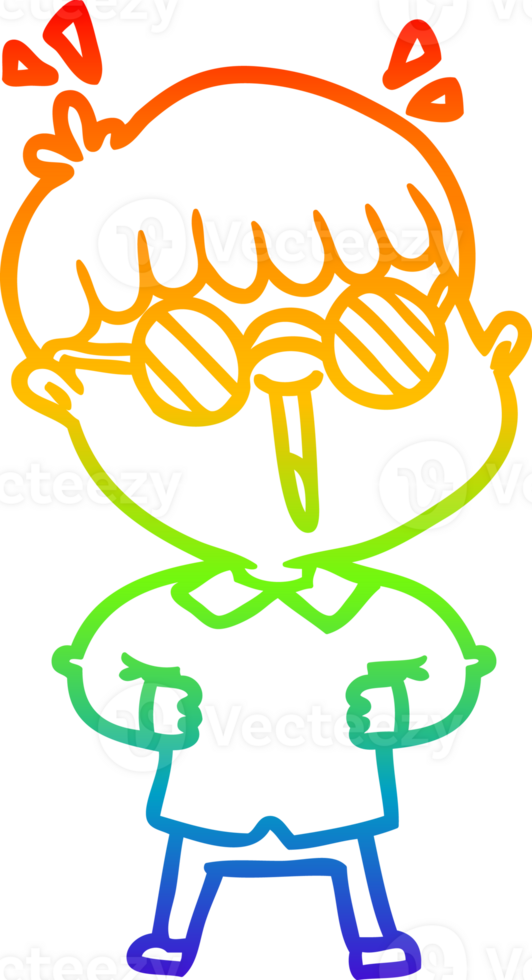 rainbow gradient line drawing of a cartoon boy wearing spectacles png