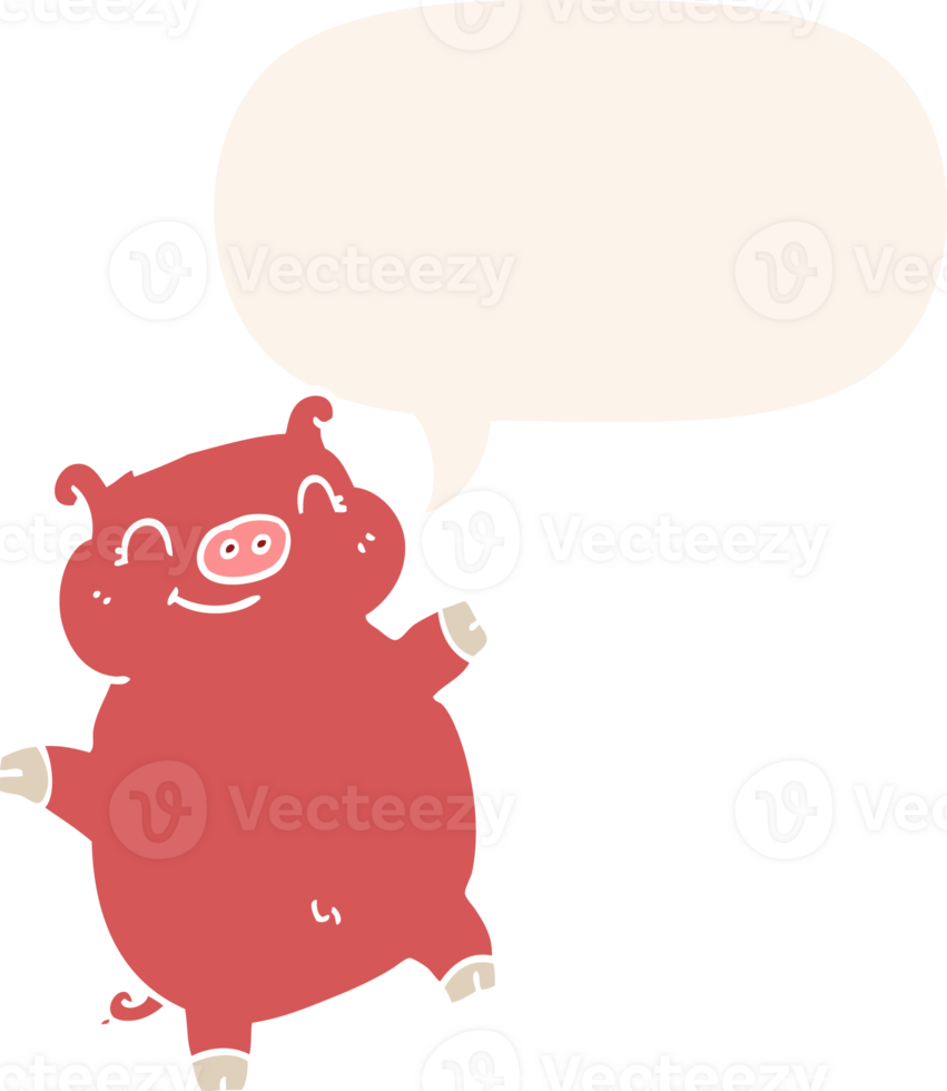 cartoon pig with speech bubble in retro style png