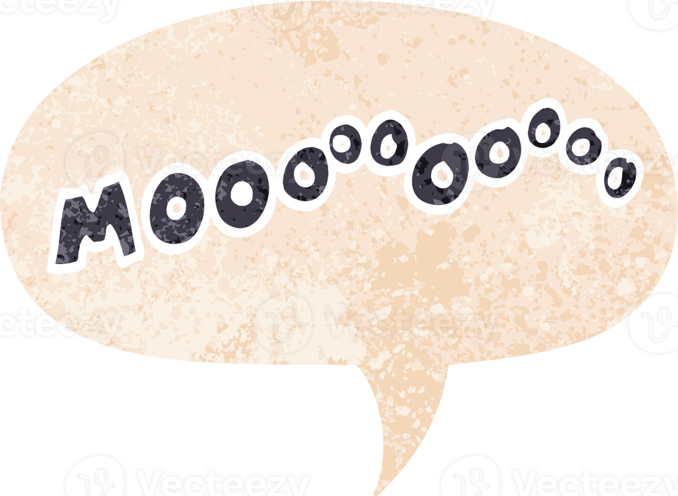 cartoon moo noise with speech bubble in grunge distressed retro textured style png