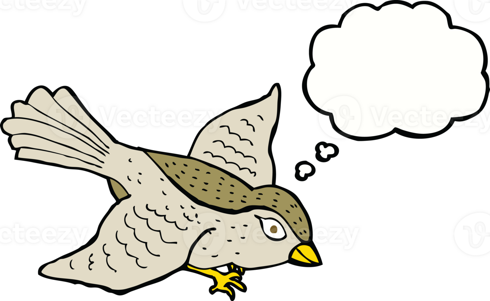 cartoon flying bird with thought bubble png