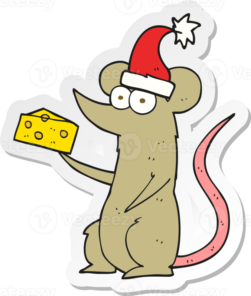 sticker of a cartoon christmas mouse with cheese png