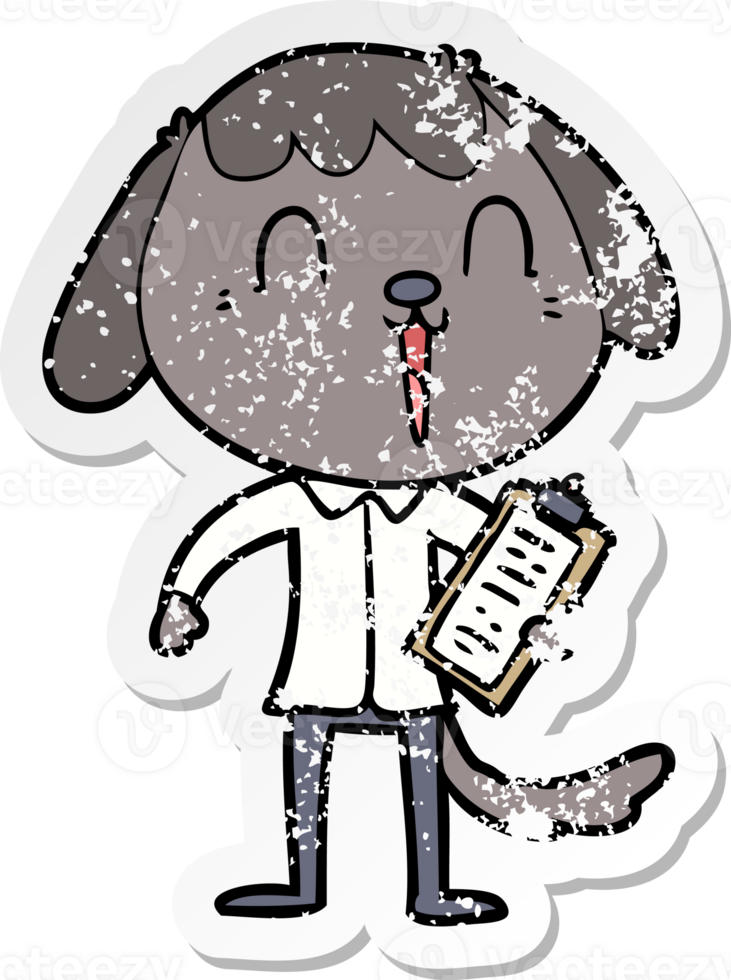 distressed sticker of a cute cartoon dog wearing office shirt png
