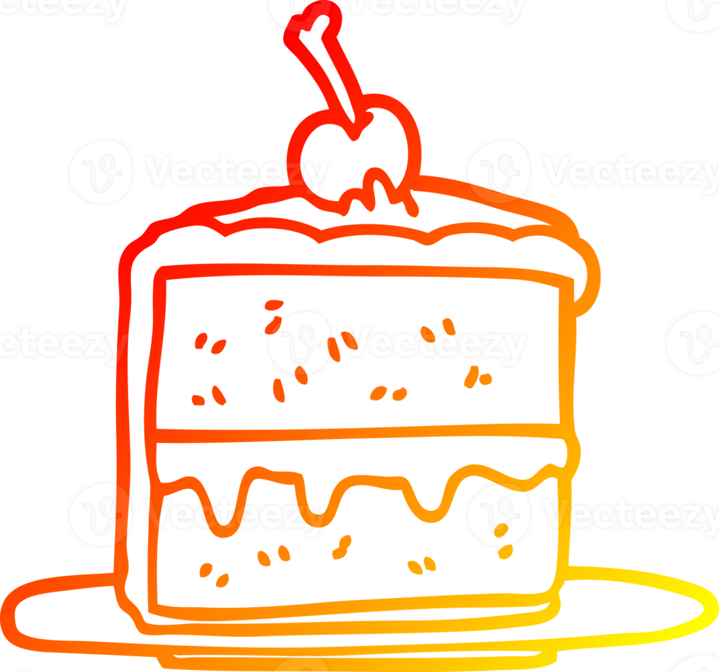 warm gradient line drawing of a cartoon cake slice png