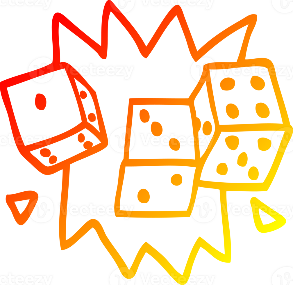 warm gradient line drawing of a cartoon rolling dice png