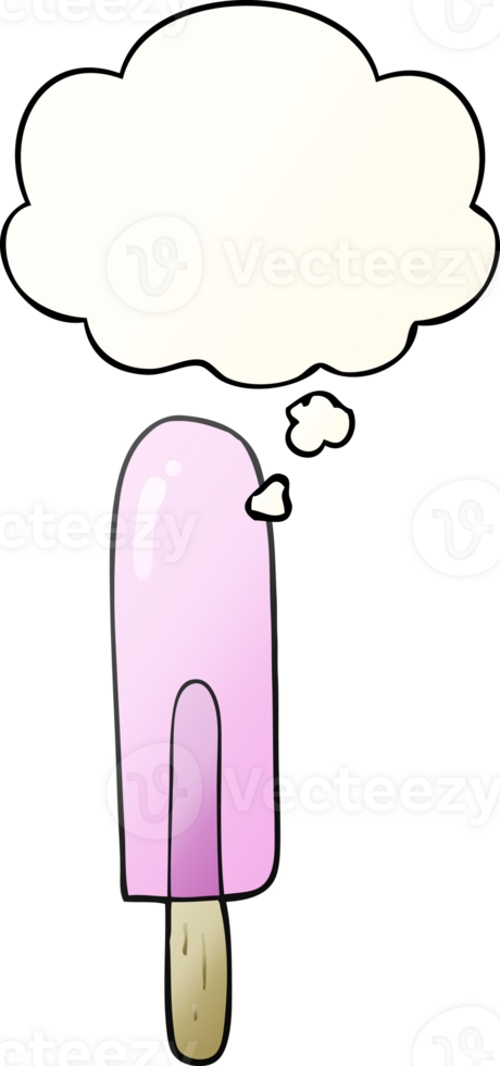 cartoon ice lolly with thought bubble in smooth gradient style png