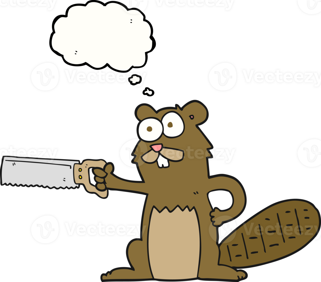 drawn thought bubble cartoon beaver with saw png
