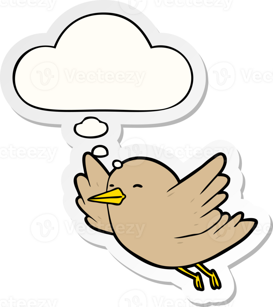 cartoon bird with thought bubble as a printed sticker png