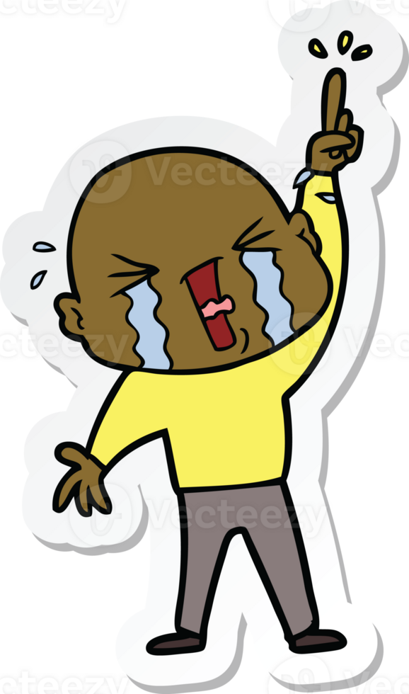 sticker of a cartoon crying bald man png