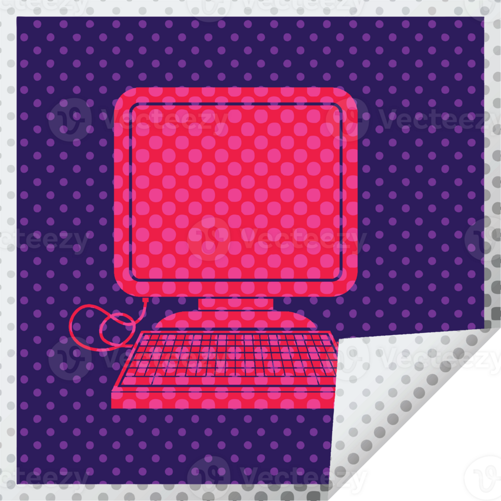 computer with mouse and screen square peeling sticker png