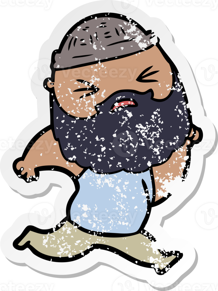 distressed sticker of a cartoon man with beard png