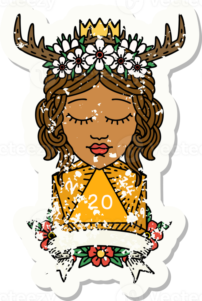 Retro Tattoo Style human druid with natural twenty roll png