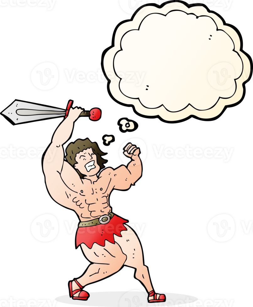 cartoon barbarian hero with thought bubble png