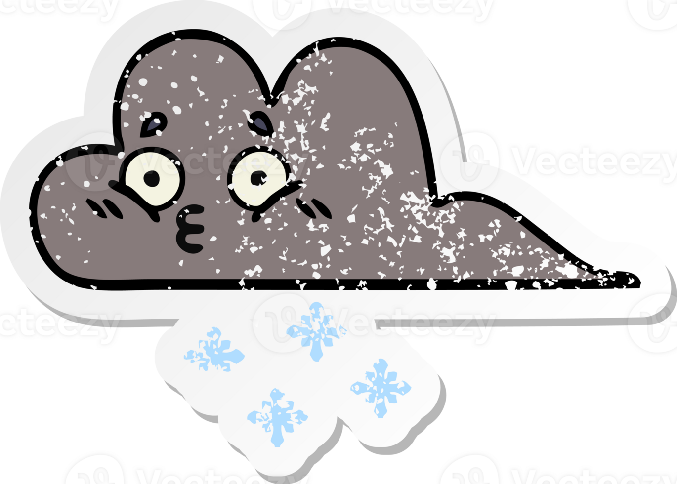 distressed sticker of a cute cartoon storm snow cloud png