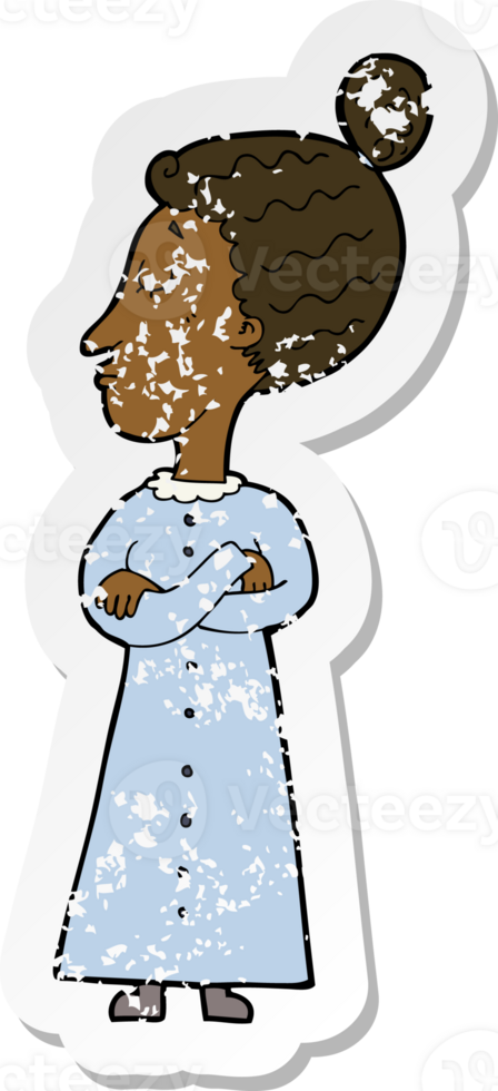 retro distressed sticker of a cartoon strict victorian teacher png