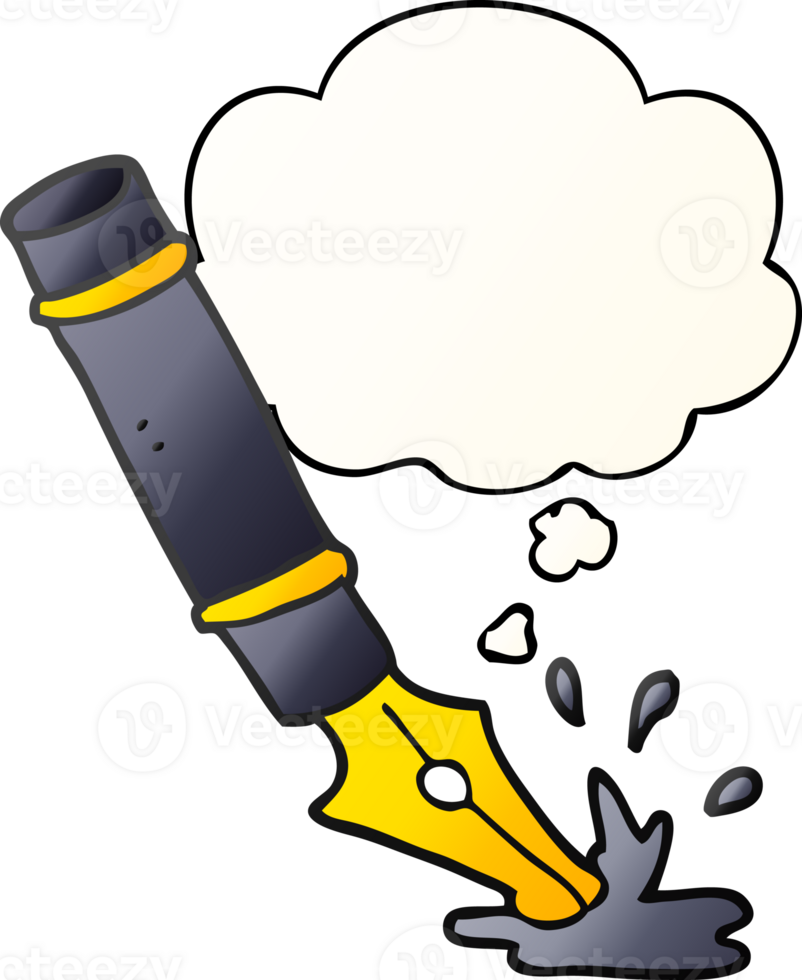cartoon fountain pen with thought bubble in smooth gradient style png