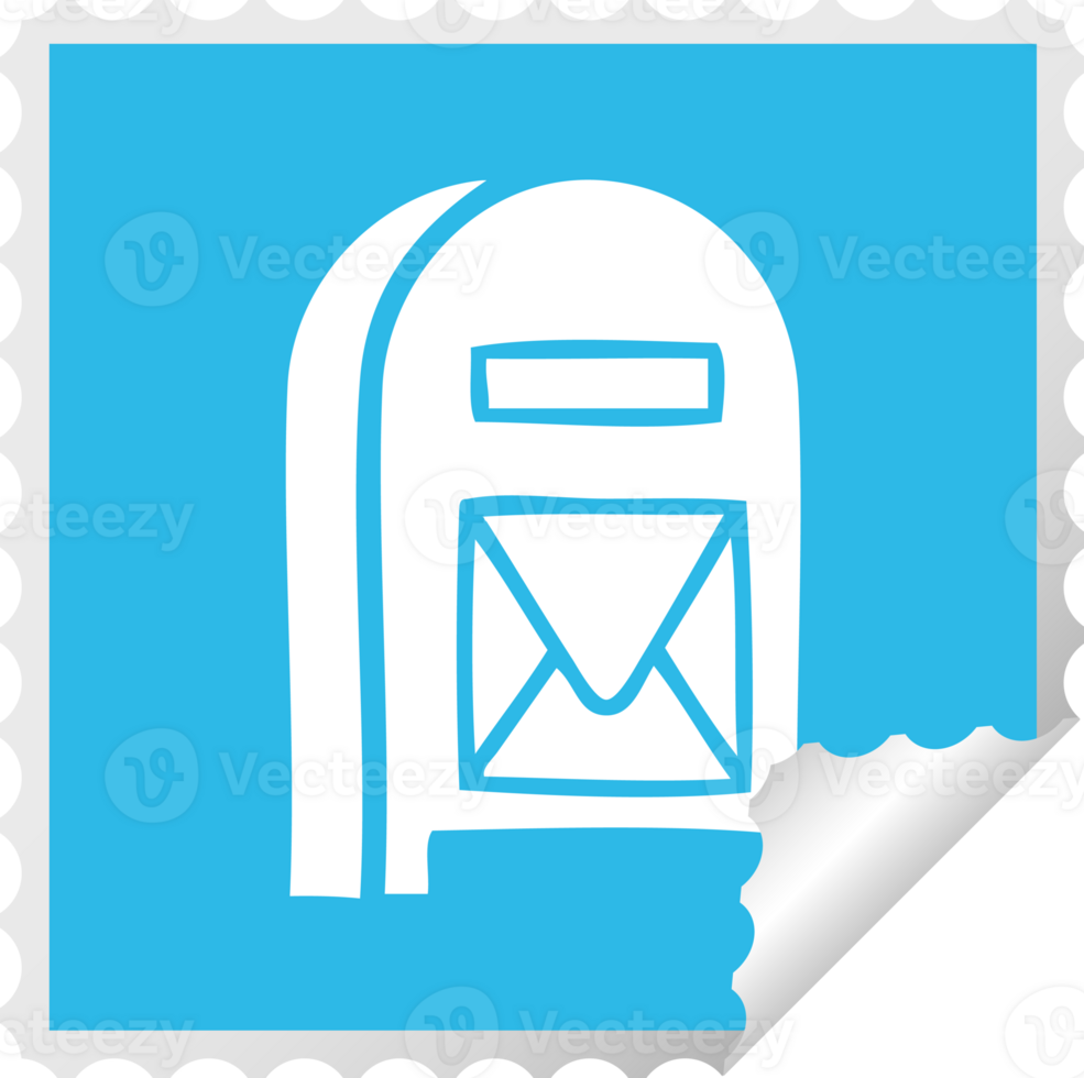 square peeling sticker cartoon of a mail box png