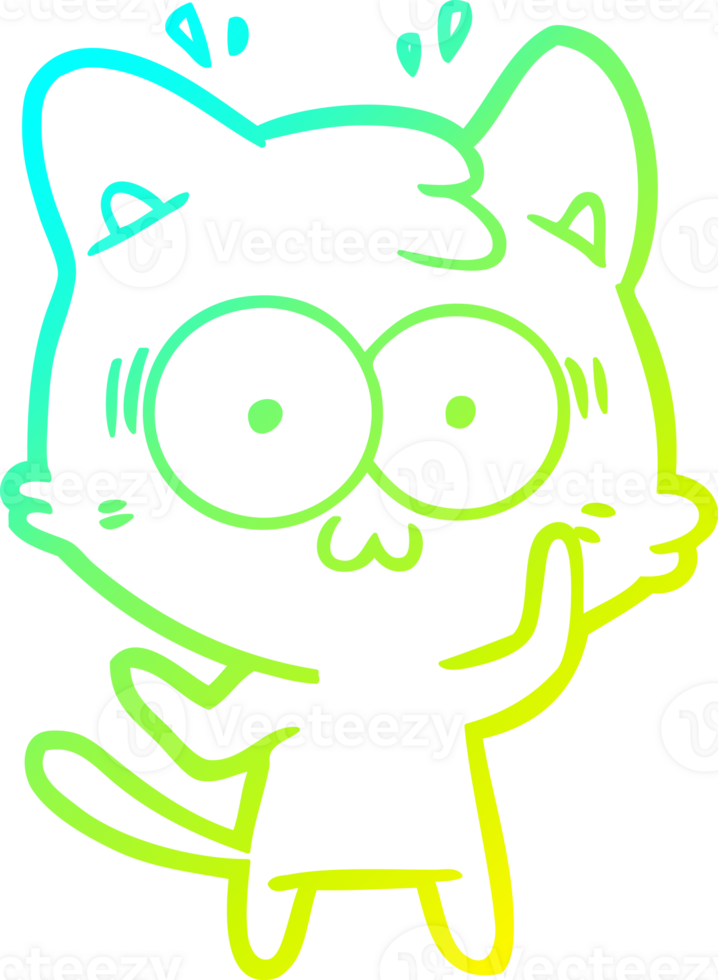 cold gradient line drawing of a cartoon surprised cat png