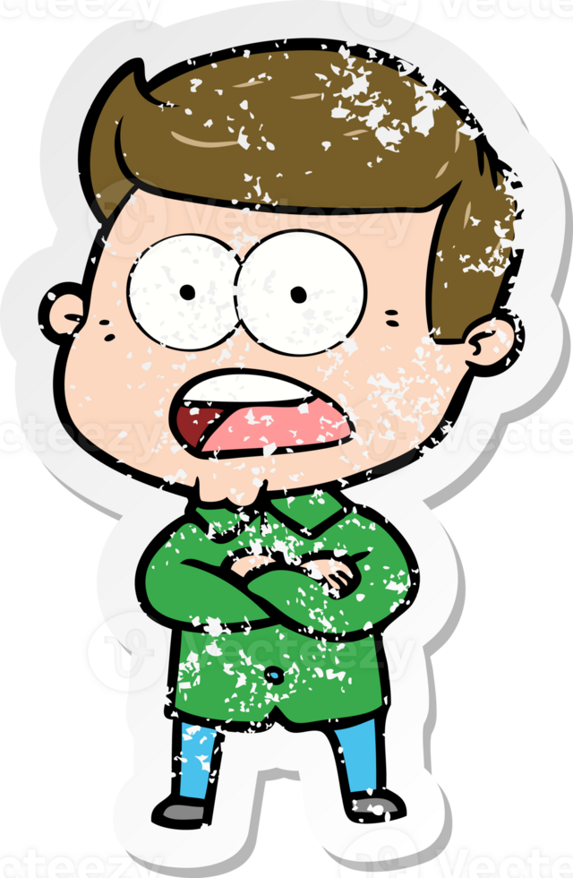 distressed sticker of a cartoon shocked man png