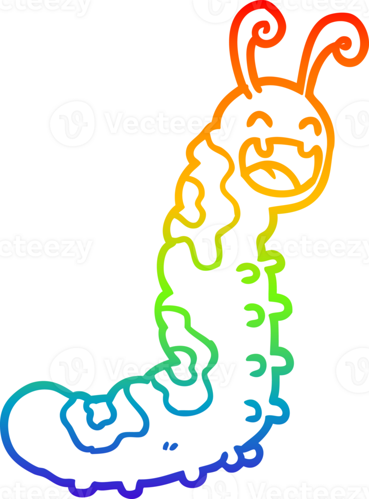 rainbow gradient line drawing of a funny cartoon caterpillar png