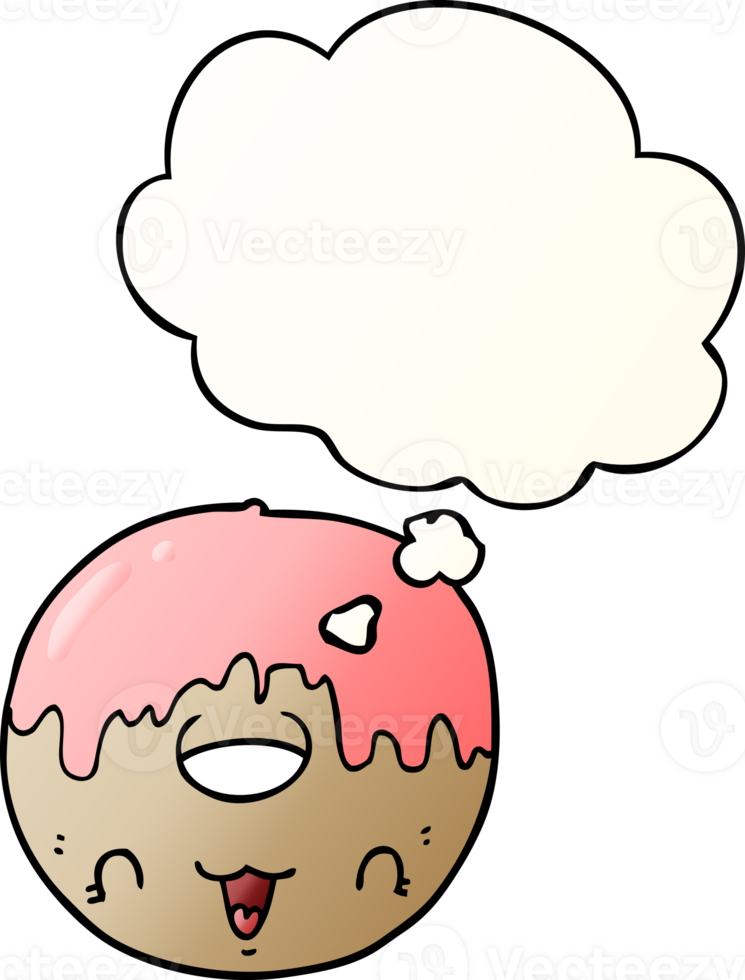 cute cartoon donut with thought bubble in smooth gradient style png