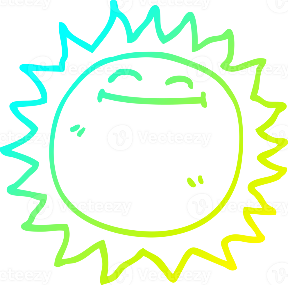 cold gradient line drawing of a cartoon shining sun png