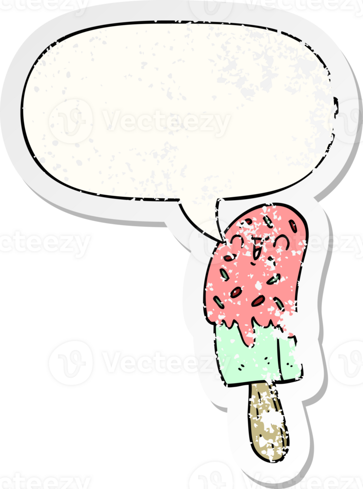 tecknad serie is lolly med Tal bubbla bedrövad bedrövad gammal klistermärke png