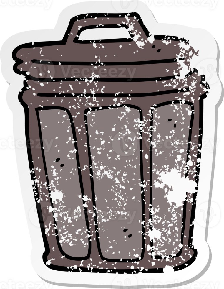 distressed sticker of a cartoon trash can png