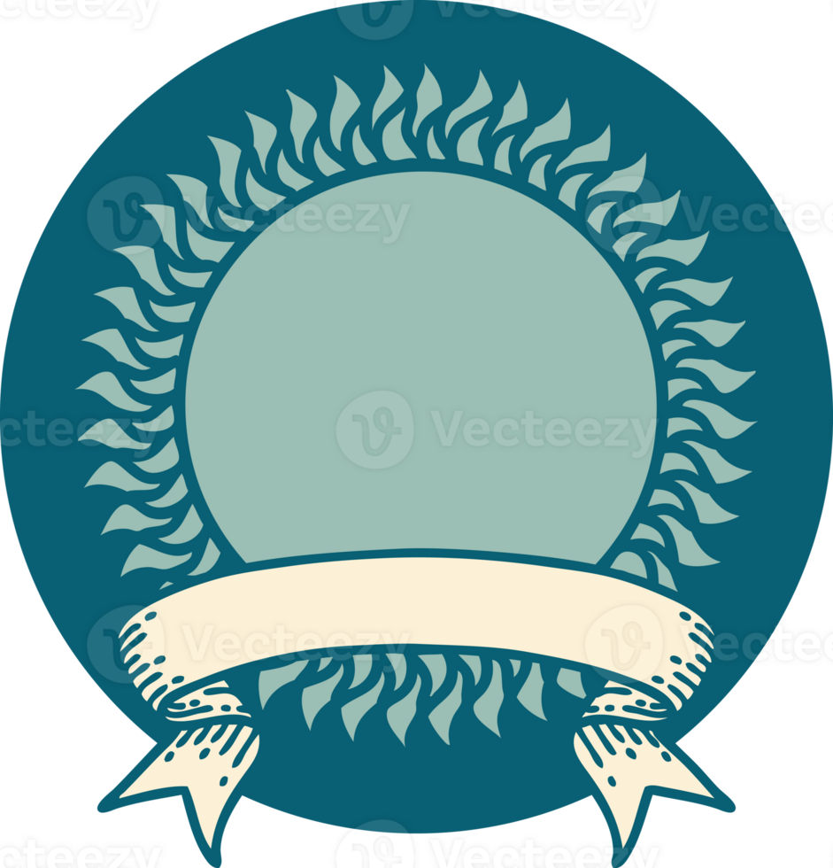 tattoo style icon with banner of a sun png