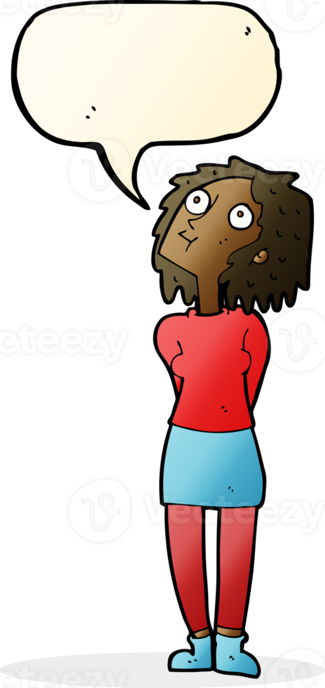 cartoon curious woman with speech bubble png
