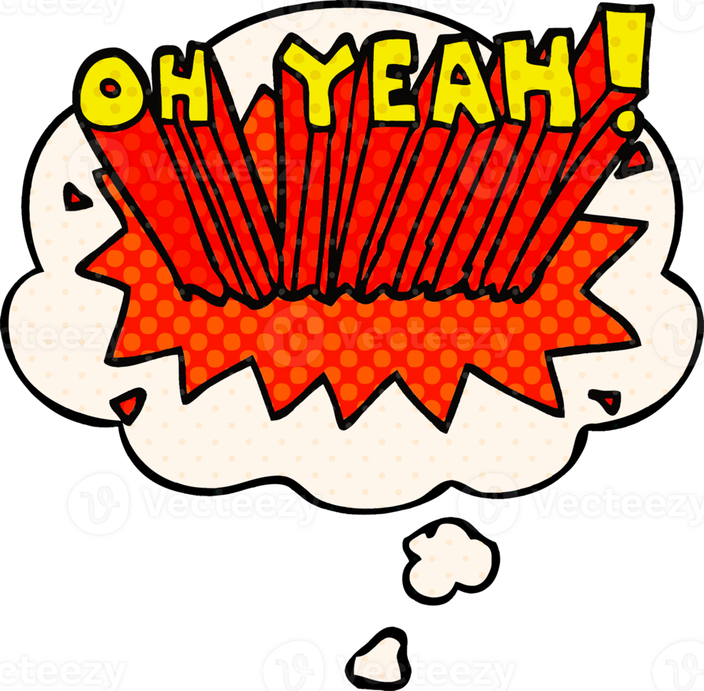 cartoon text Oh Yeah with thought bubble in comic book style png