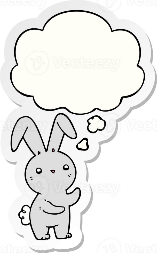 cute cartoon rabbit with thought bubble as a printed sticker png