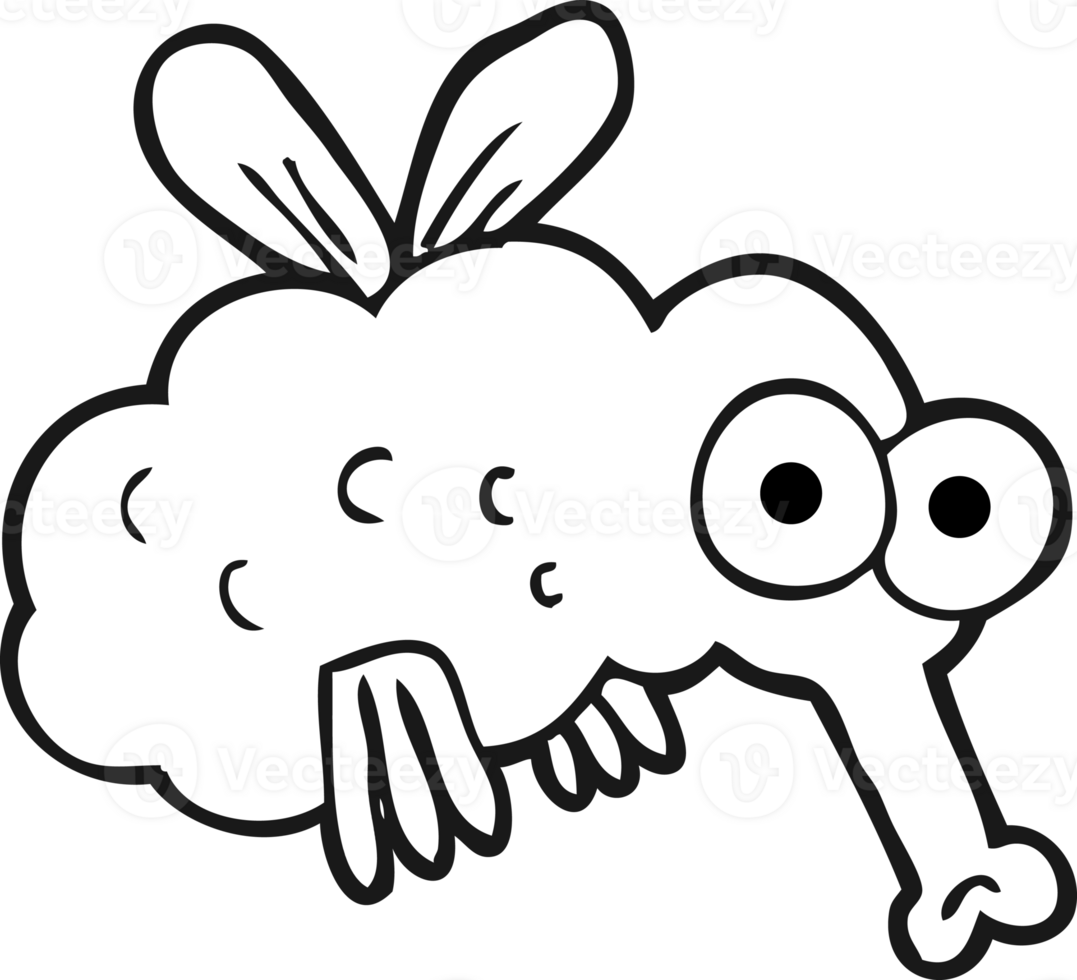 hand drawn black and white cartoon fly png