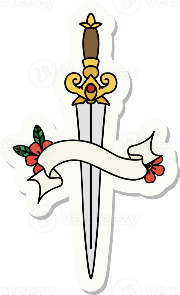 tattoo style sticker with banner of a dagger png