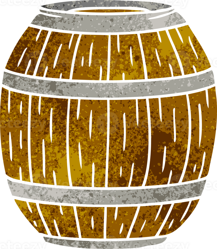 hand drawn retro cartoon doodle of a wooden barrel png