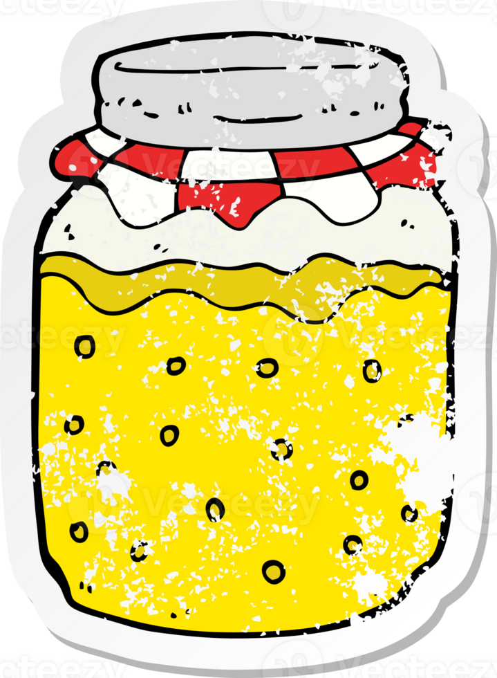 retro distressed sticker of a cartoon honey jar png
