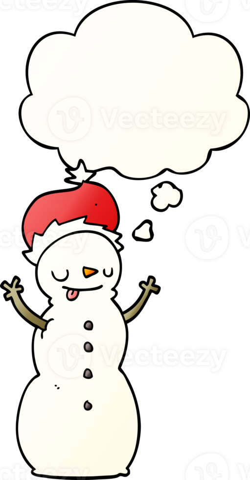 cartoon christmas snowman with thought bubble in smooth gradient style png